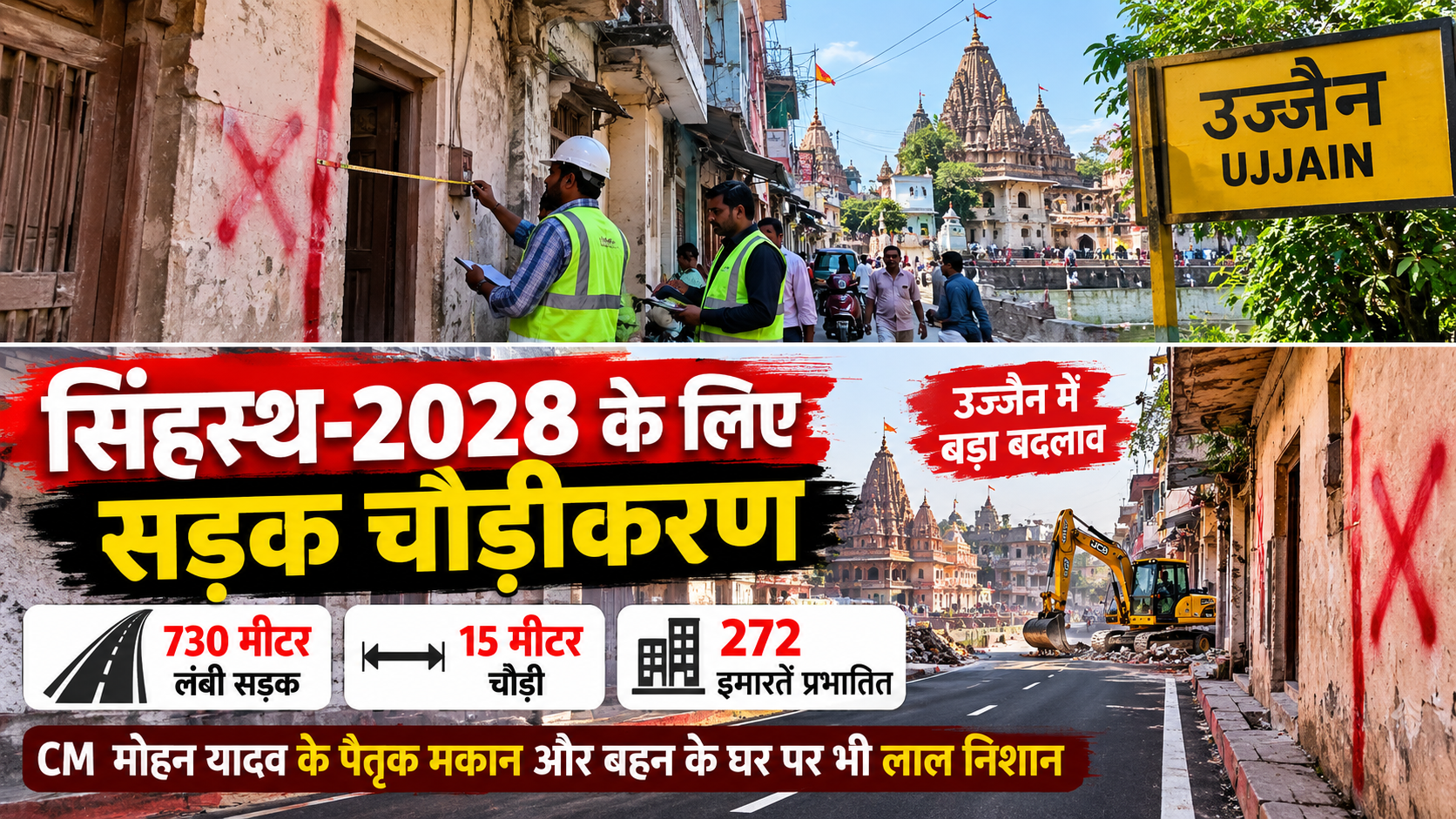 सिंहस्थ-2028 के लिए उज्जैन में सड़क चौड़ीकरण, CM मोहन यादव और बहन के घर पर भी लगा लाल निशान
