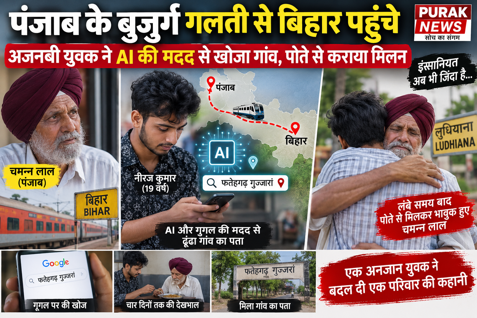 पंजाब के बुजुर्ग चमन्न लाल गलती से बिहार पहुंचे, अजनबी युवक ने AI की मदद से खोजा गांव; पोते से कराया मिलन