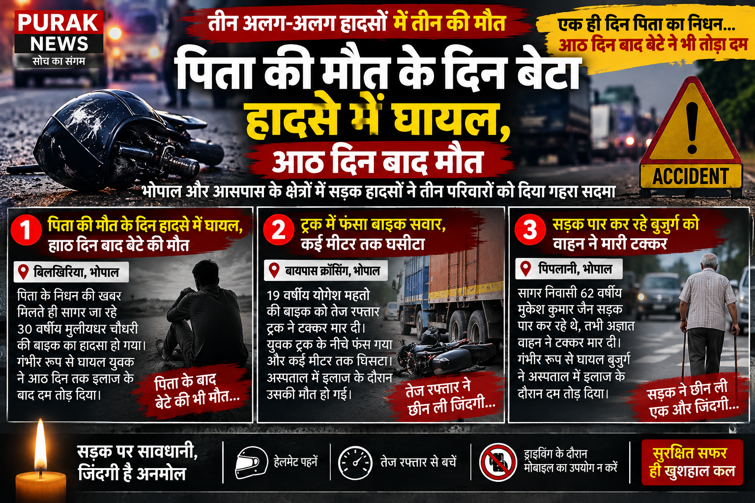 पिता की मौत के दिन बेटा सड़क हादसे में घायल, आठ दिन बाद इलाज के दौरान मौत