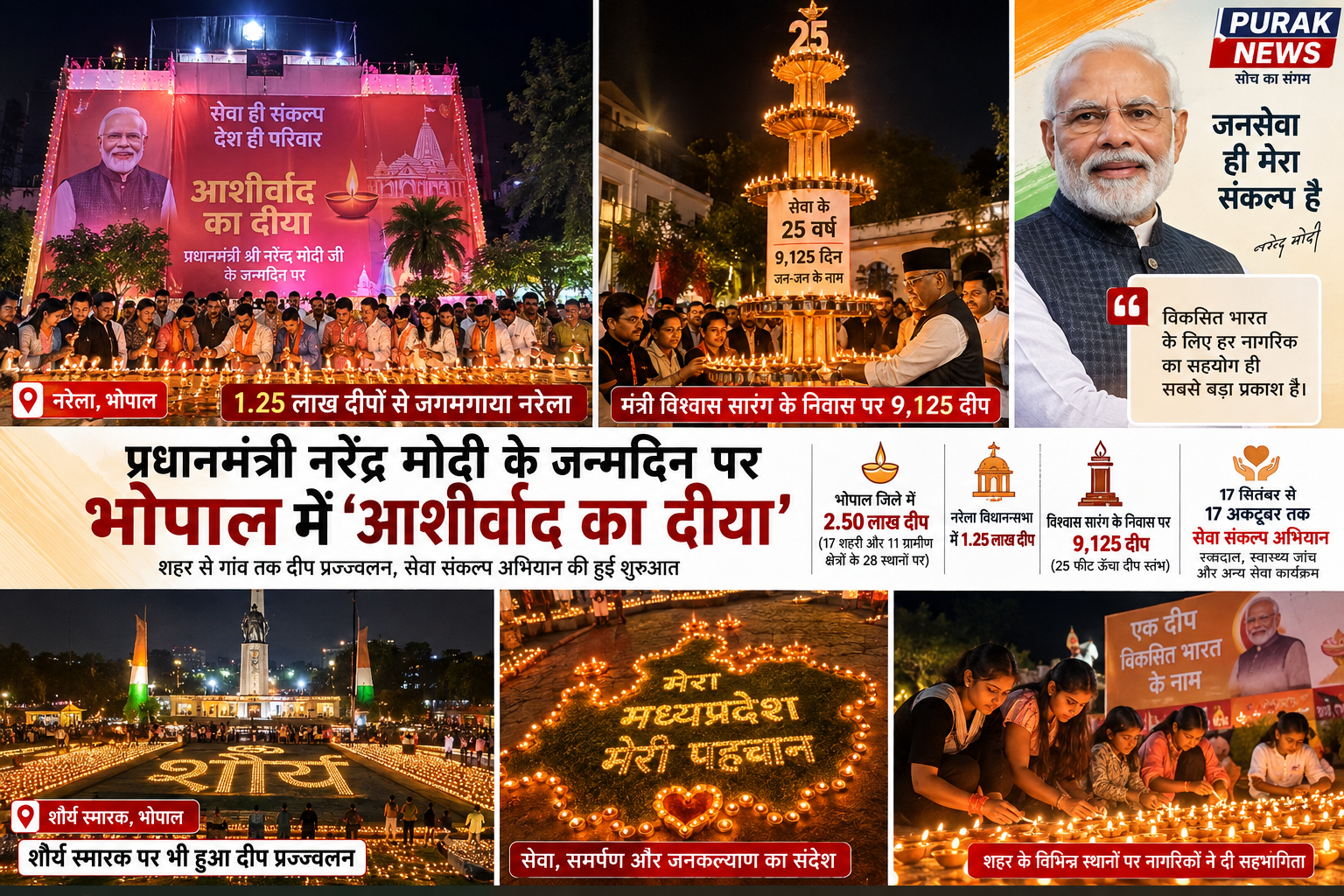 प्रधानमंत्री नरेंद्र मोदी के जन्मदिन पर दीपों से जगमगाया भोपाल, ‘आशीर्वाद का दीया’ कार्यक्रम में शहर से गांव तक हुआ दीप प्रज्ज्वलन